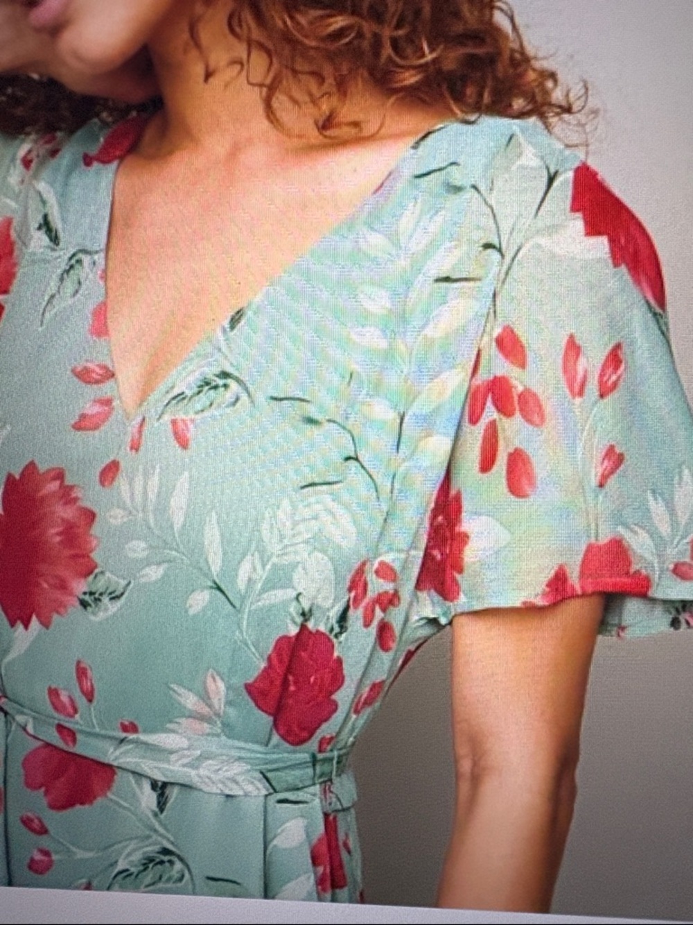 Floral Midi Dress in Mint with Pink Blooms - Picture 4 of 4